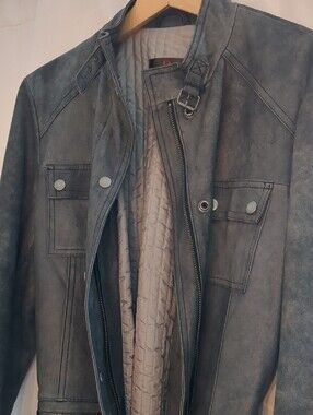 Dark Grey Leather Belted Jacket